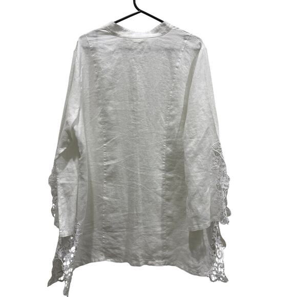 Soft Surroundings 100% Linen V-Neck Bohemian Tunic w/ Crochet Detail Sz L - Picture 6 of 6
